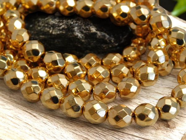 Gold Coated Fire Polished Round Beads -- 6mm or 8mm