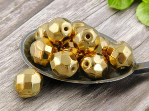 Gold Coated Fire Polished Round Beads -- 6mm or 8mm