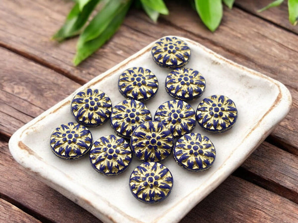 Flower Beads - Czech Glass Beads - Picasso Beads - Dahlia Beads - Czech Glass Flowers - 15mm - 12pcs - (2478)