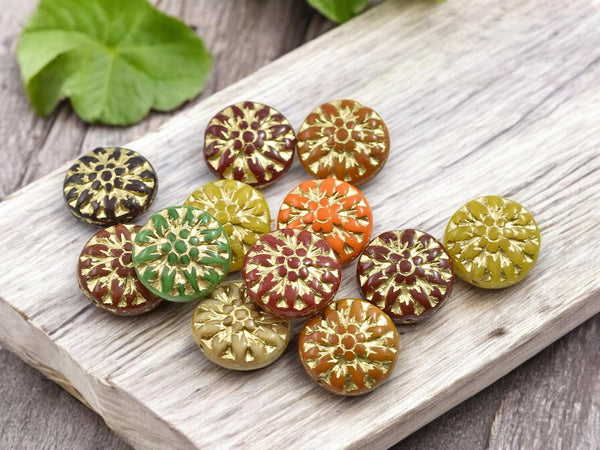 Czech Glass Beads - Flower Beads - Picasso Beads - Dahlia Beads - Mixed Flower Beads - 15mm - 12pcs - (6162)