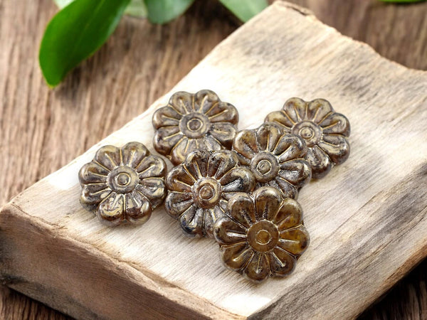 Picasso Beads - Czech Glass Beads - Flower Beads - Focal Beads - Czech Glass Flowers - Daisy Beads - 18mm - 6pcs - (4028)