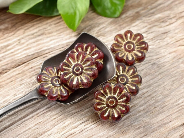 Picasso Beads - Czech Glass Beads - Flower Beads - Focal Beads - Czech Glass Flowers - Daisy Beads - 18mm - 6pcs - (1567)