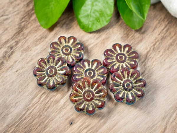 Picasso Beads - Czech Glass Beads - Flower Beads - Focal Beads - Czech Glass Flowers - Daisy Beads - 18mm - 6pcs - (1567)