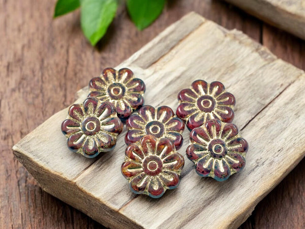 Picasso Beads - Czech Glass Beads - Flower Beads - Focal Beads - Czech Glass Flowers - Daisy Beads - 18mm - 6pcs - (1567)