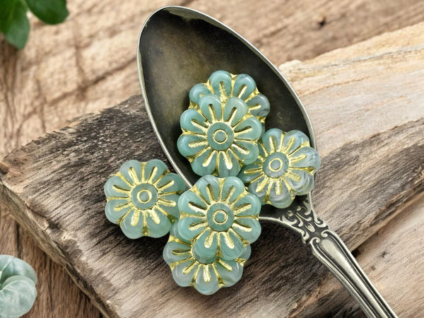 Czech Glass Beads - Flower Beads - Focal Beads - Czech Glass Flowers - Picasso Beads - Daisy Beads - 18mm - 6pcs - (4330)