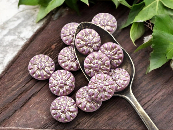 Flower Beads - Czech Glass Beads - Picasso Beads - Dahlia Beads - Czech Glass Flowers - 15mm - 12pcs - (3438)