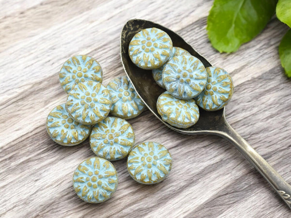 Picasso Beads - Flower Beads - Czech Glass Beads - Dahlia Beads - Czech Glass Flowers - 15mm - 12pcs - (3438)