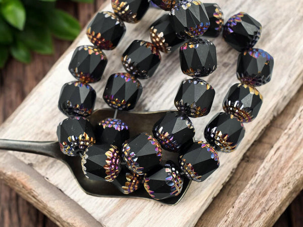 Czech Glass Beads - Cathedral Beads - Fire Polish Beads - Picasso Beads - 10mm - 10pcs - (A616)