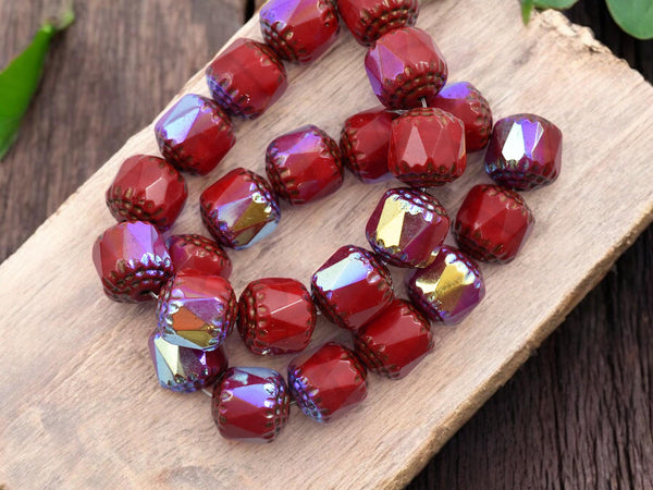 Czech Glass Beads - Cathedral Beads - Picasso Beads - Fire Polish Beads - 10mm - 10pcs - (1322)