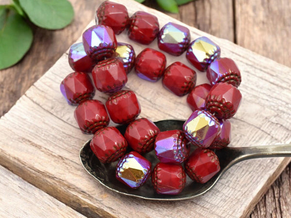 Czech Glass Beads - Cathedral Beads - Picasso Beads - Fire Polish Beads - 10mm - 10pcs - (1322)