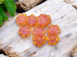 Flower Beads - Czech Glass Beads - Picasso Beads - Wildflower Beads - Czech Glass Flowers - 14mm - 9pcs - (567)