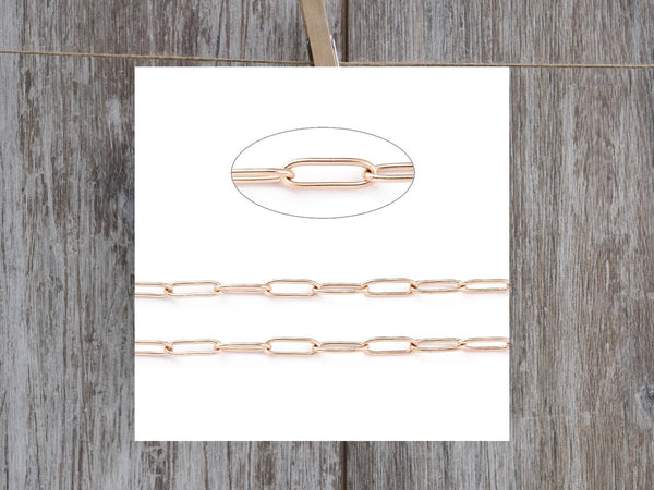 Rose Gold Chain - Paper Clip Chain - Chain By The Foot - Stainless Steel Chain - Sold by the foot - 10x4mm - (CH-RG03)