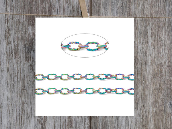 Rainbow Chain - Twisted Chain - Chain By The Foot - Stainless Steel Chain - Sold by the foot - 12x7mm - (CH-RB01)