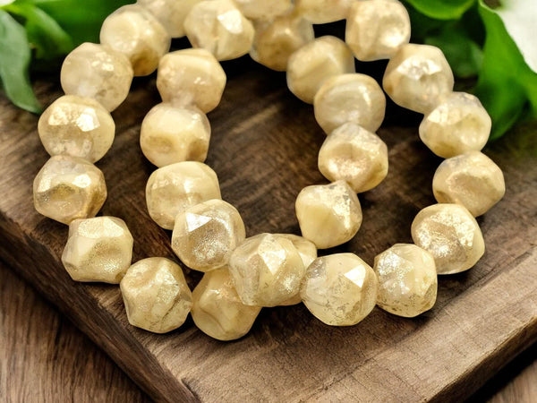 *15* 9mm Antique Gold Washed Blended Ivory Crystal Central Cut Round Beads