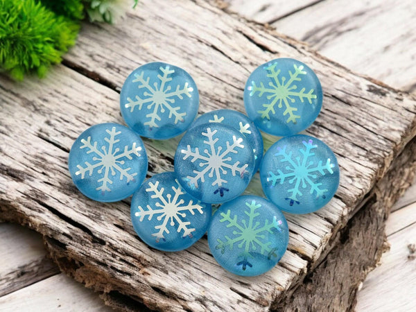 Czech Glass Beads - Snowflake Beads - Focal Beads - Laser Etched Beads - Coin Beads - 14mm - 8pcs - (2283)