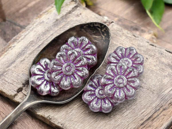 Flower Beads - Czech Glass Beads - Focal Beads - Czech Glass Flowers - Picasso Beads - Daisy Beads - 18mm - 6pcs - (1934)