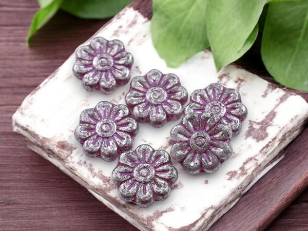 Flower Beads - Czech Glass Beads - Focal Beads - Czech Glass Flowers - Picasso Beads - Daisy Beads - 18mm - 6pcs - (1934)