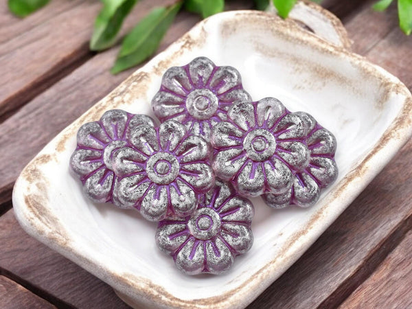 Flower Beads - Czech Glass Beads - Focal Beads - Czech Glass Flowers - Picasso Beads - Daisy Beads - 18mm - 6pcs - (1934)