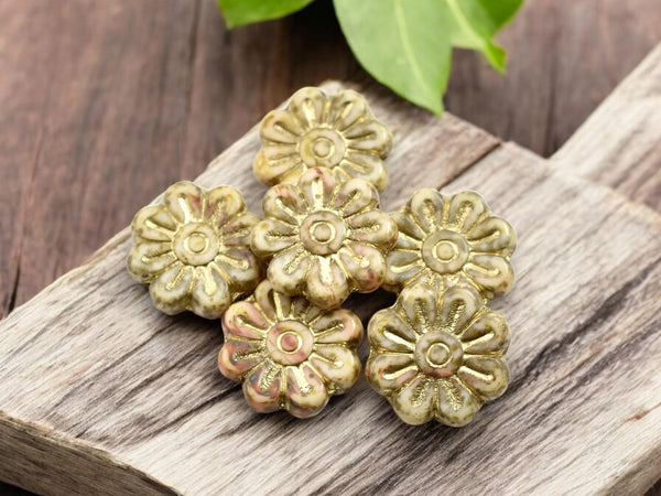 Picasso Beads - Flower Beads - Czech Glass Beads - Focal Beads - Czech Glass Flowers - Daisy Beads - 18mm - 6pcs - (2627)