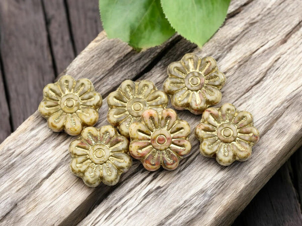 Picasso Beads - Flower Beads - Czech Glass Beads - Focal Beads - Czech Glass Flowers - Daisy Beads - 18mm - 6pcs - (2627)