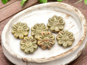 Picasso Beads - Flower Beads - Czech Glass Beads - Focal Beads - Czech Glass Flowers - Daisy Beads - 18mm - 6pcs - (2627)