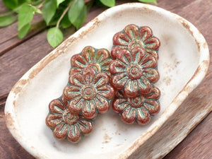 Picasso Beads - Flower Beads - Czech Glass Beads - Focal Beads - Czech Glass Flowers - Daisy Beads - 18mm - 6pcs - (4084)