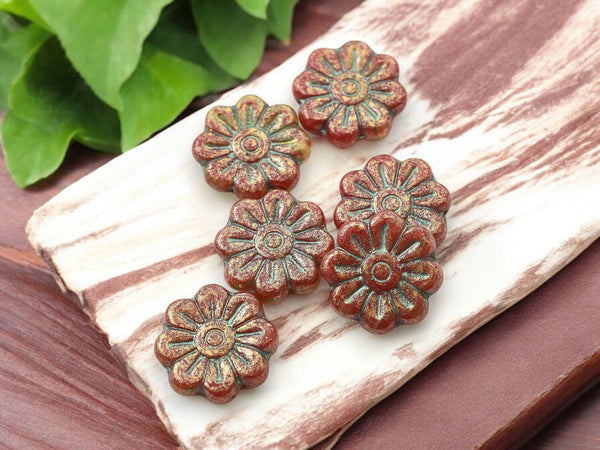 Picasso Beads - Flower Beads - Czech Glass Beads - Focal Beads - Czech Glass Flowers - Daisy Beads - 18mm - 6pcs - (4084)