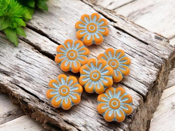 Picasso Beads - Flower Beads - Czech Glass Beads - Focal Beads - Czech Glass Flowers - Picasso Beads - Daisy Beads - 18mm - 6pcs - (113)