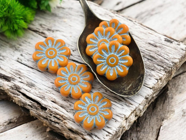 Picasso Beads - Flower Beads - Czech Glass Beads - Focal Beads - Czech Glass Flowers - Picasso Beads - Daisy Beads - 18mm - 6pcs - (113)