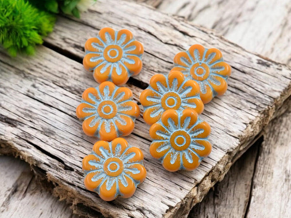 Picasso Beads - Flower Beads - Czech Glass Beads - Focal Beads - Czech Glass Flowers - Picasso Beads - Daisy Beads - 18mm - 6pcs - (113)