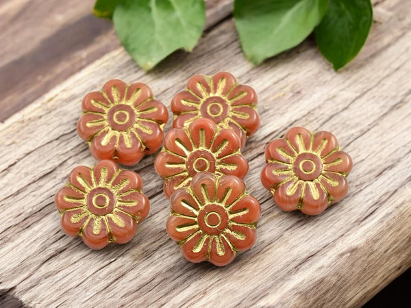 Flower Beads - Czech Glass Beads - Focal Beads - Czech Glass Flowers - Picasso Beads - Picasso Beads - Daisy Beads - 18mm - 6pcs - (482)