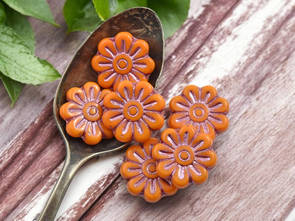 Picasso Beads - Flower Beads - Czech Glass Beads - Focal Beads - Czech Glass Flowers - Picasso Beads - Daisy Beads - 18mm - 6pcs - (2590)