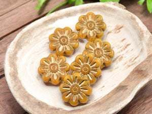 Flower Beads - Czech Glass Beads - Focal Beads - Czech Glass Flowers - Picasso Beads - Daisy Beads - 18mm - 6pcs - (1363)