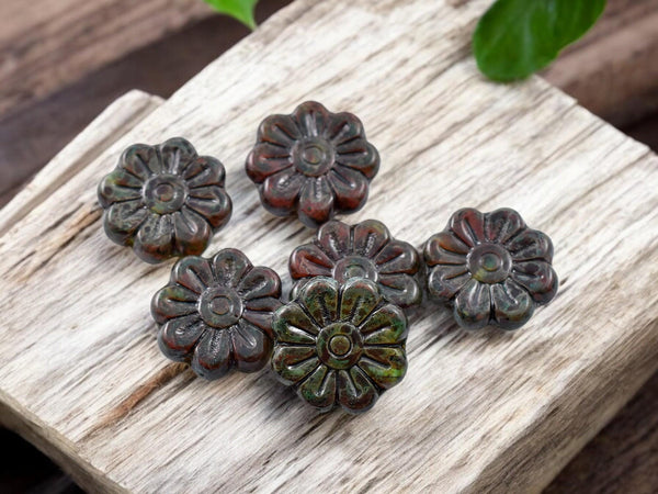 Picasso Beads - Flower Beads - Czech Glass Beads - Focal Beads - Czech Glass Flowers - Daisy Beads - 18mm - 6pcs - (2021)