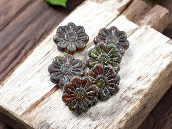 Picasso Beads - Flower Beads - Czech Glass Beads - Focal Beads - Czech Glass Flowers - Daisy Beads - 18mm - 6pcs - (2021)