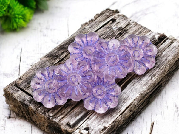 Flower Beads - Czech Glass Beads - Focal Beads - Czech Glass Flowers - Picasso Beads - Daisy Beads - 18mm - 6pcs - (4374)