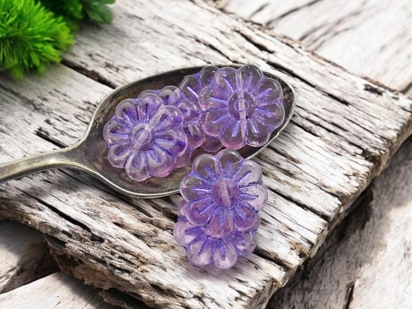 Flower Beads - Czech Glass Beads - Focal Beads - Czech Glass Flowers - Picasso Beads - Daisy Beads - 18mm - 6pcs - (4374)