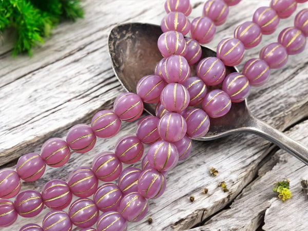 Melon Beads - Picasso Beads - Czech Glass Beads - Round Beads - Bohemian Beads - Fluted Beads - 8mm - 16pcs - (106)