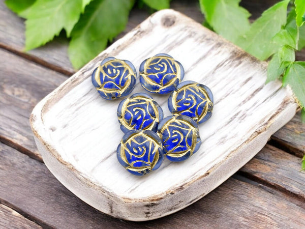 Flower Beads -Czech Glass Beads - Picasso Beads - Coin Beads - Rose Beads - 17mm - 6pcs - (1084)