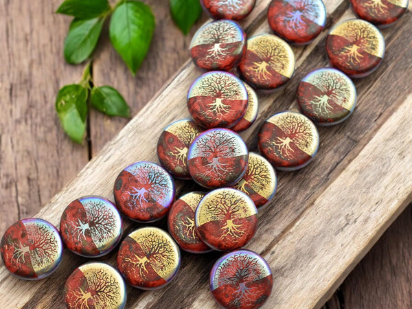 Czech Glass Beads - Tree of Life Beads - Picasso Beads - Laser Tattoo Beads - 14mm - 8pcs - (2241)