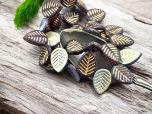 *15* 16x12mm Gold Washed Matte Purple AB Drilled Dogwood Leaf Beads