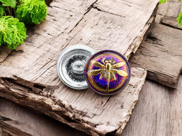 Czech Glass Buttons - Dragonfly Button - Shank Buttons - Artisan Button - Handmade Button - 18mm - (1843) 1pcs