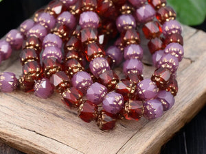 *20* 6mm Bronze Washed Mixed Pink Opal and Ruby Red Fire Polished Cathedral Beads