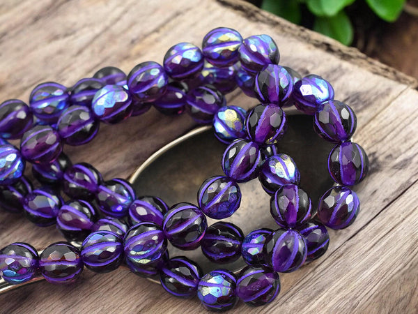 *20* 8mm Purple Washed Grape AB Faceted Round Melon Beads