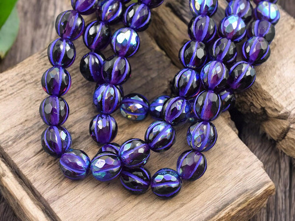 *20* 8mm Purple Washed Grape AB Faceted Round Melon Beads