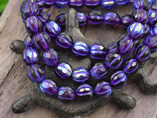 *20* 8mm Purple Washed Grape AB Faceted Round Melon Beads