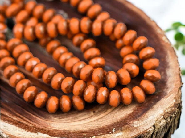 *30* 3x5mm Bronze Washed Opaque Pumpkin Orange Fire Polished Rondelle Beads