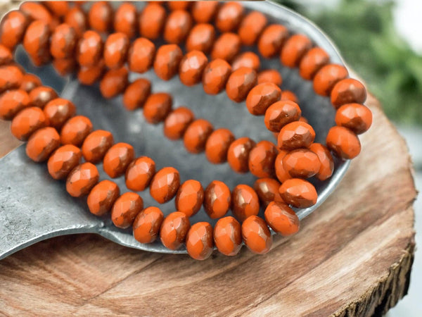 *30* 3x5mm Bronze Washed Opaque Pumpkin Orange Fire Polished Rondelle Beads