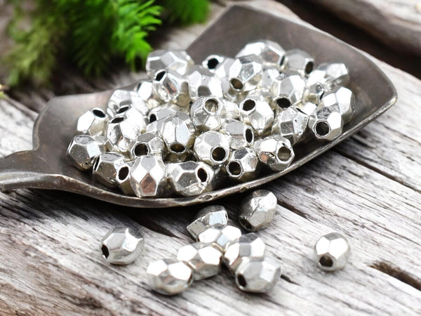 *250* 4x3mm Antique Silver Faceted Oval Spacer Beads