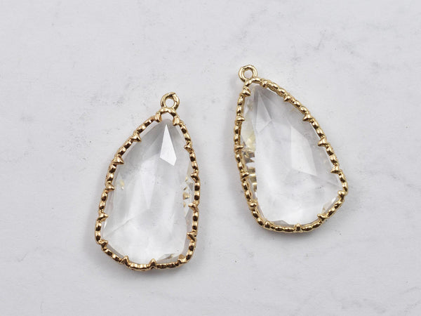 Glass Pendants - Bezel Pendant - Teardrop Pendant - Gold Pendant - 33x18mm - 2pcs - (B395)